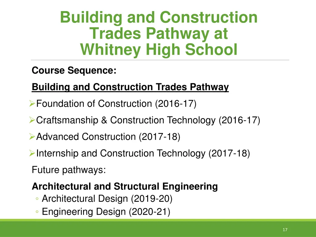 building and construction trades pathway