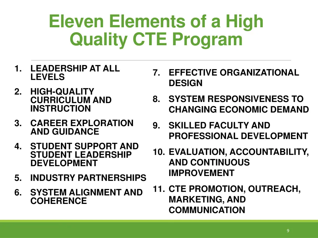 eleven elements of a high quality cte program