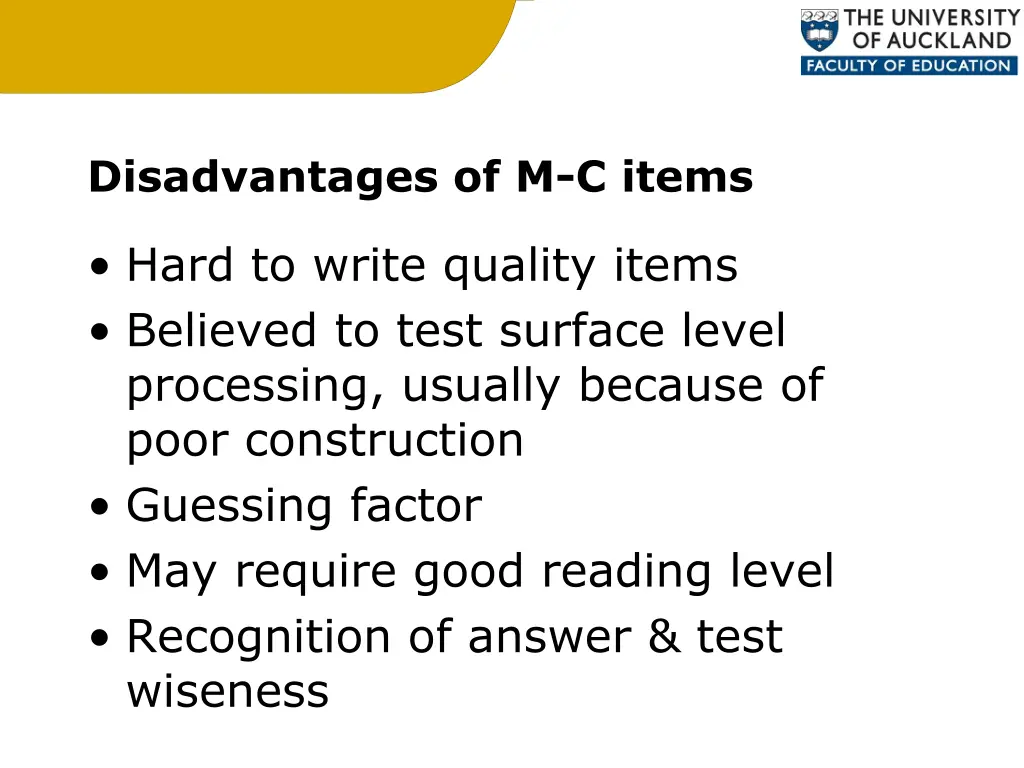 disadvantages of m c items