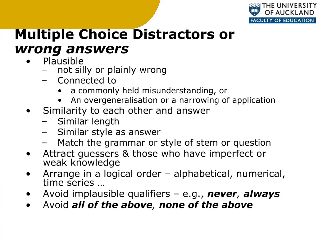 multiple choice distractors or wrong answers