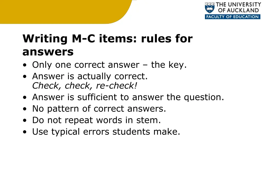 writing m c items rules for answers only
