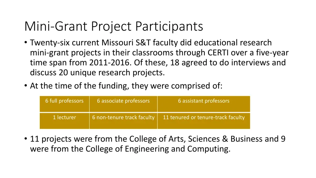 mini grant project participants twenty