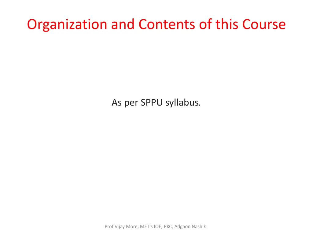 organization and contents of this course