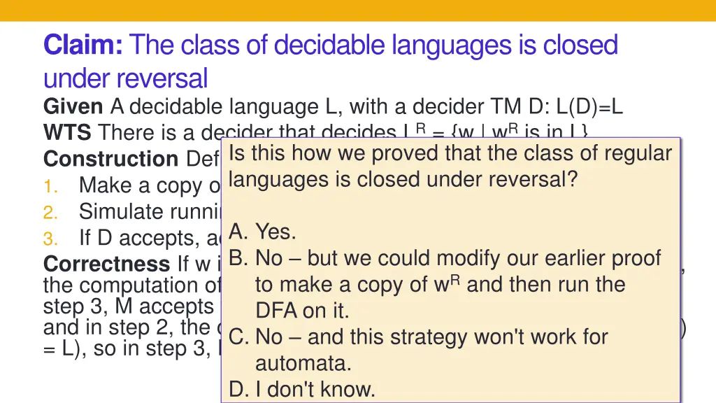 claim the class of decidable languages is closed 2
