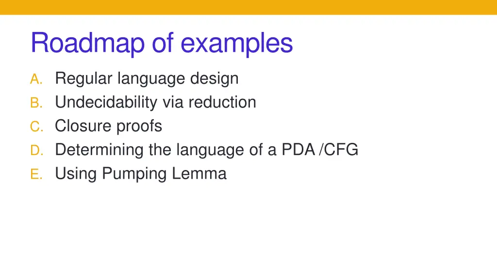 roadmap of examples