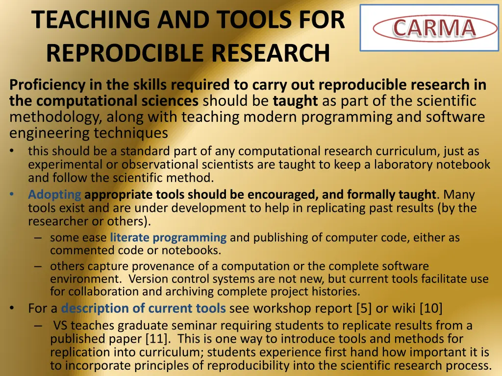 teaching and tools for reprodcible research