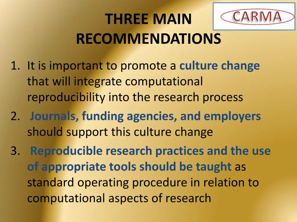 three main recommendations