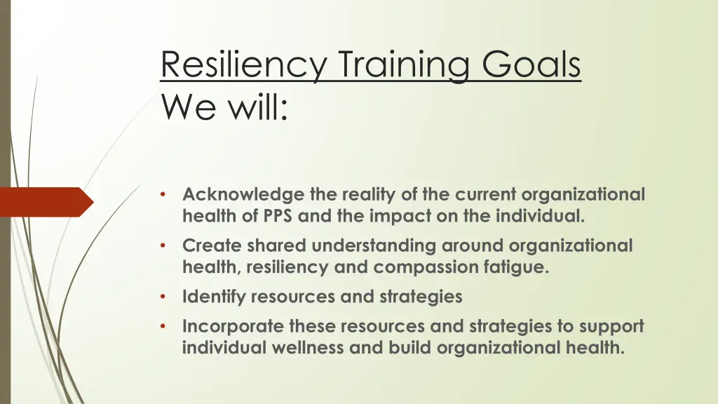 resiliency training goals we will