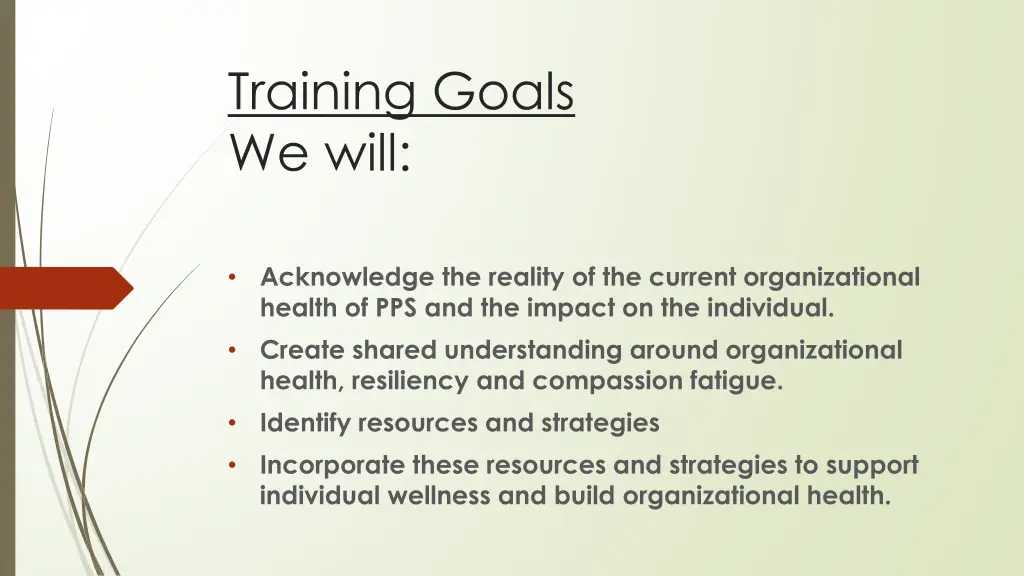 training goals we will