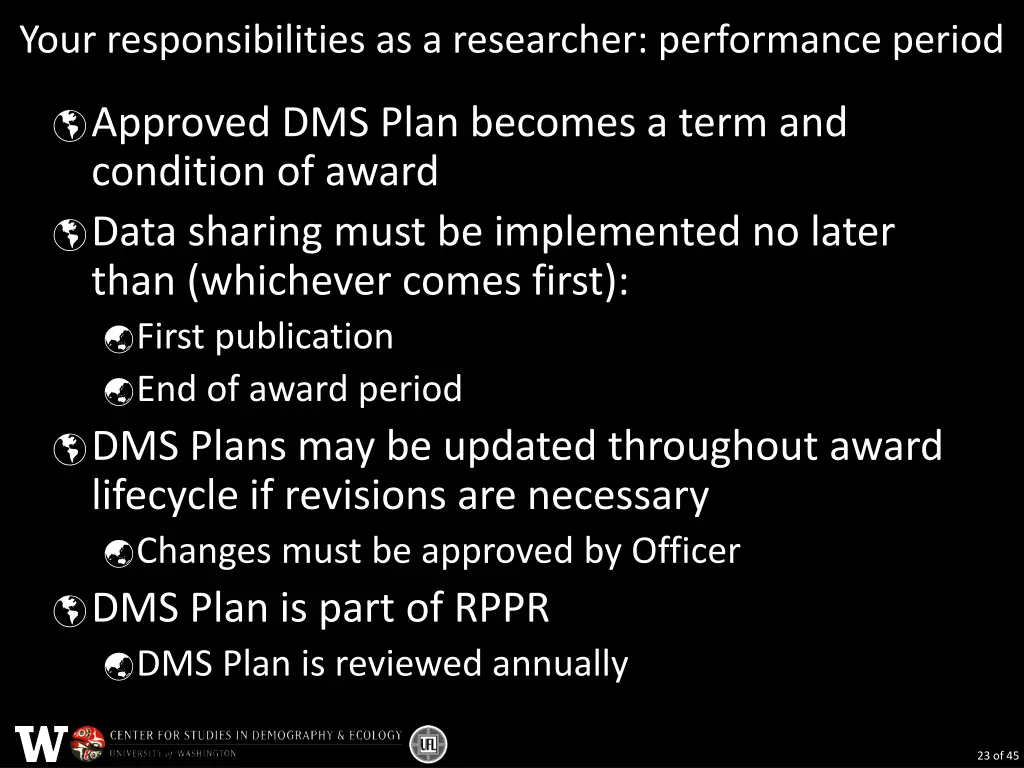 your responsibilities as a researcher performance