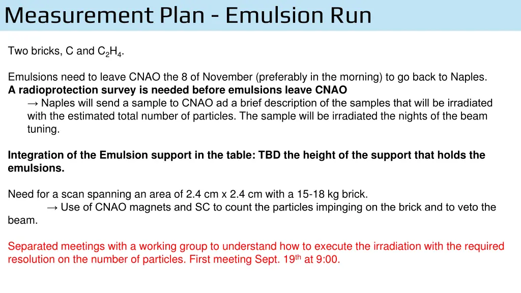 measurement plan emulsion run