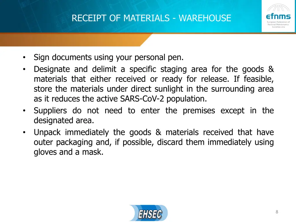 receipt of materials warehouse 1