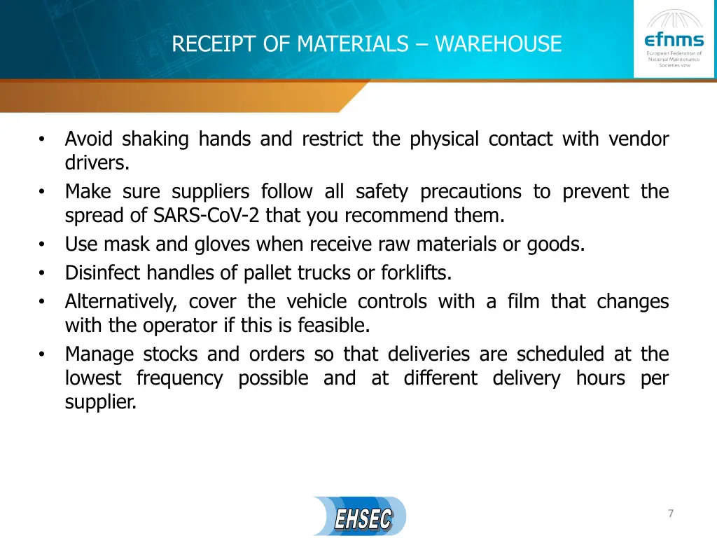 receipt of materials warehouse