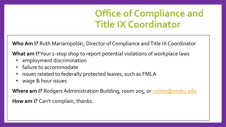 office of compliance and title ix coordinator