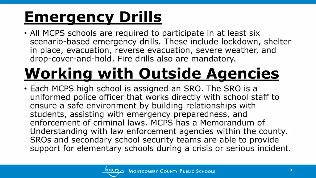 emergency drills all mcps schools are required