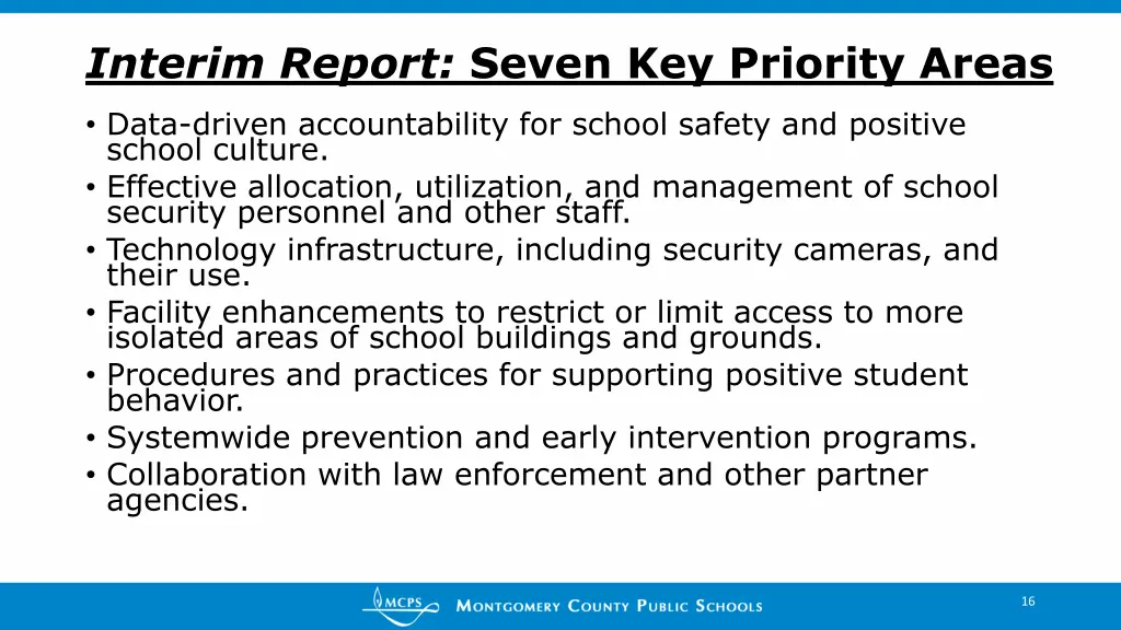 interim report seven key priority areas