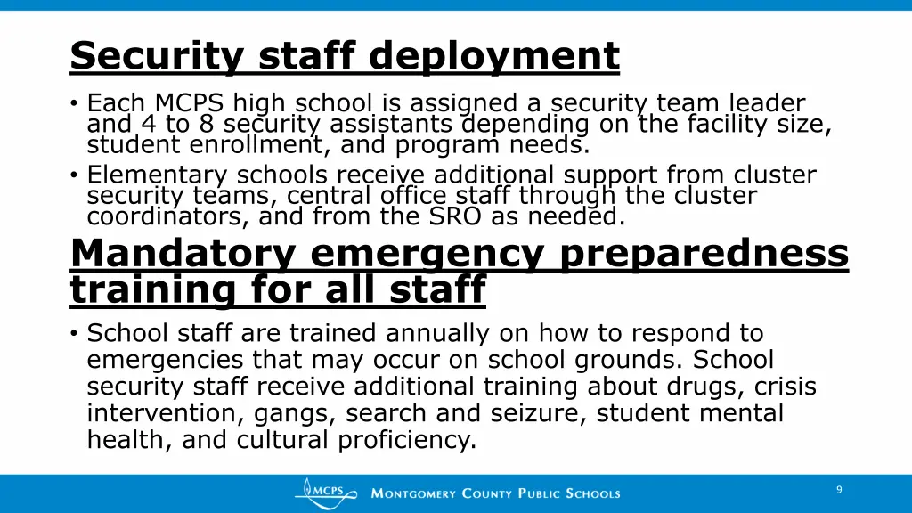 security staff deployment each mcps high school