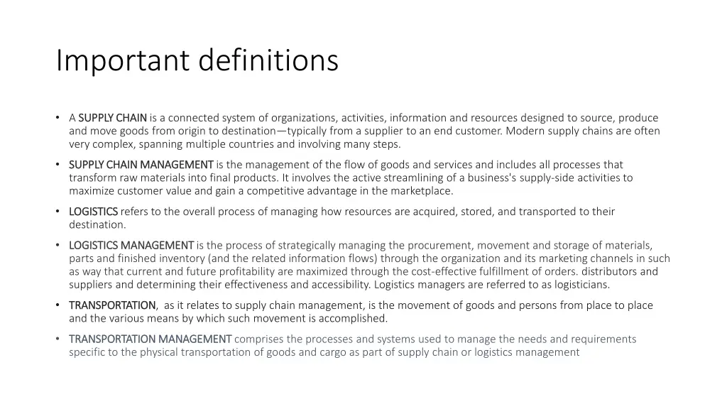 important definitions