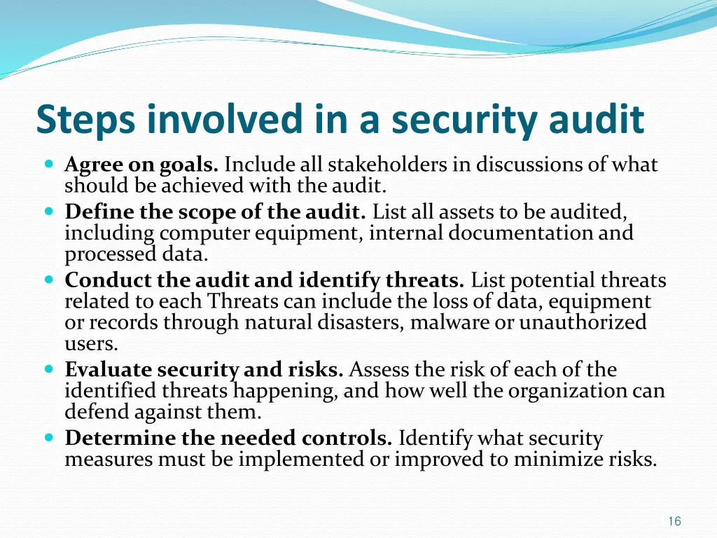 steps involved in a security audit agree on goals
