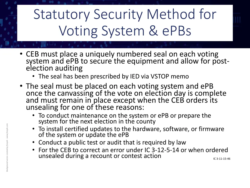 statutory security method for voting system epbs
