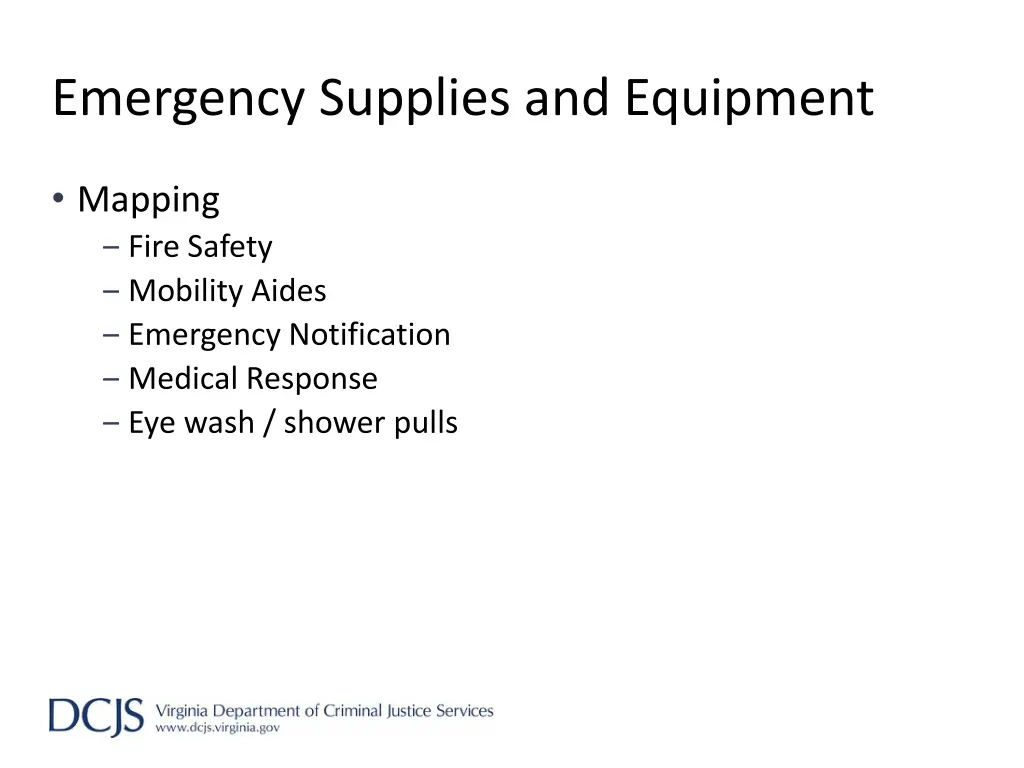 emergency supplies and equipment