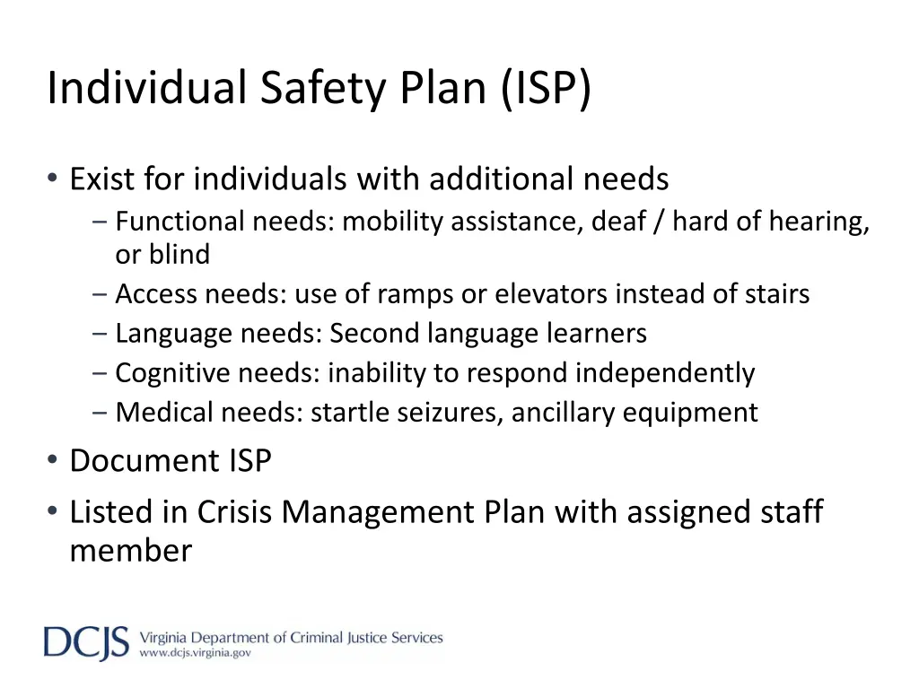 individual safety plan isp