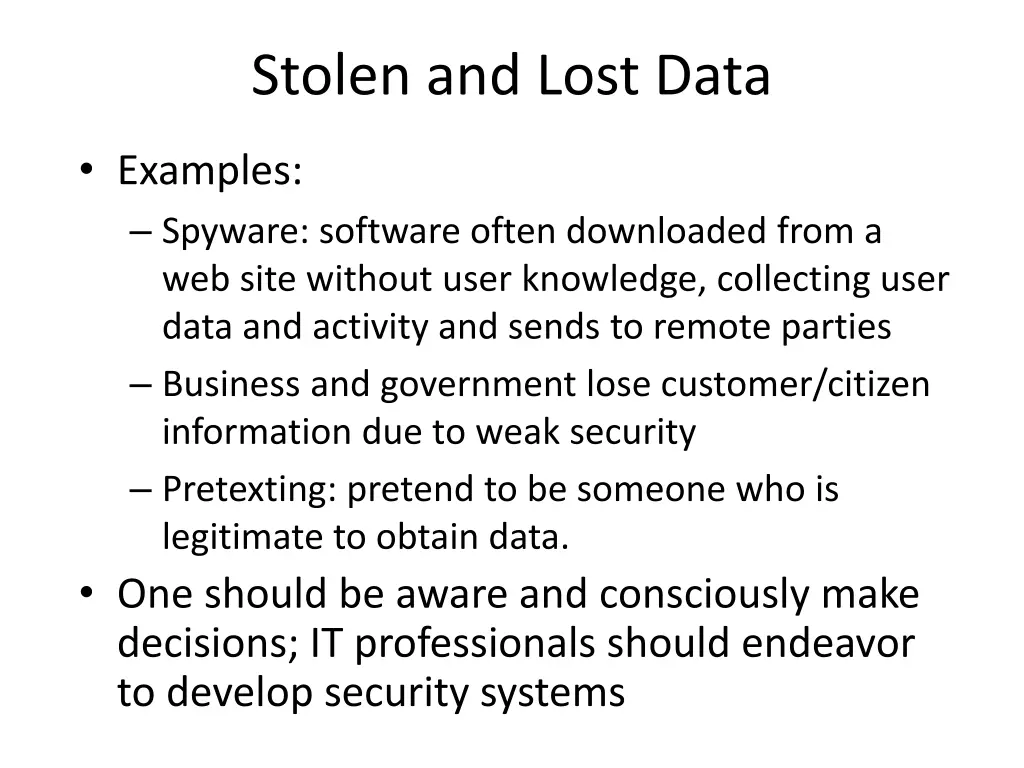 stolen and lost data