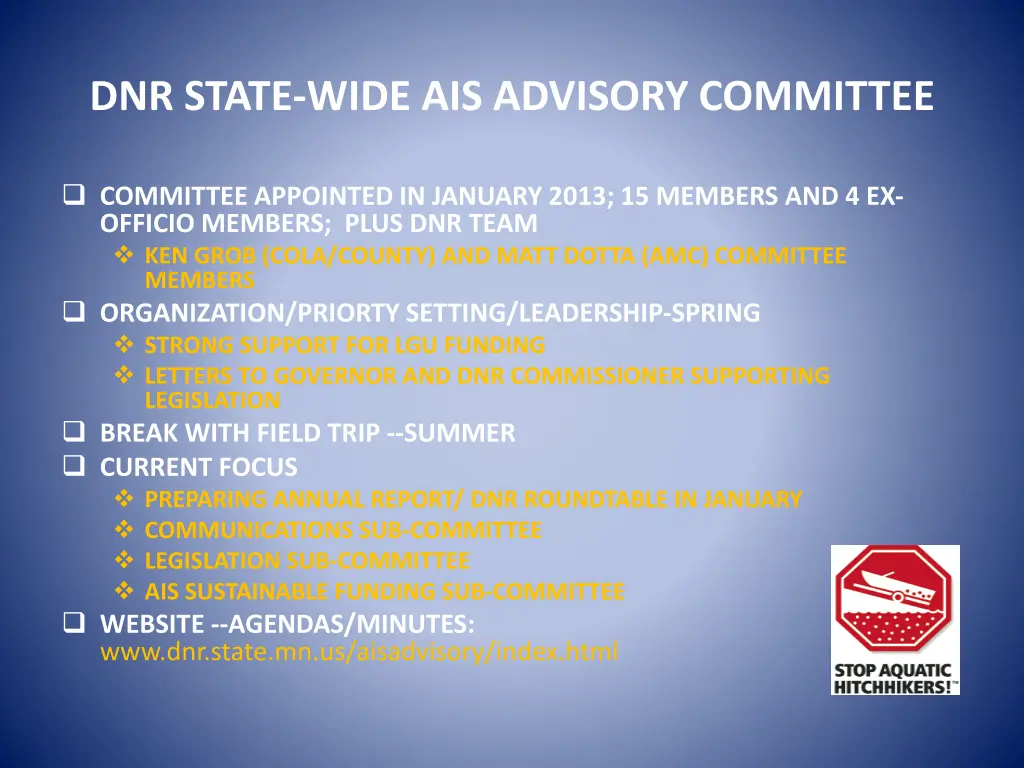 dnr state wide ais advisory committee