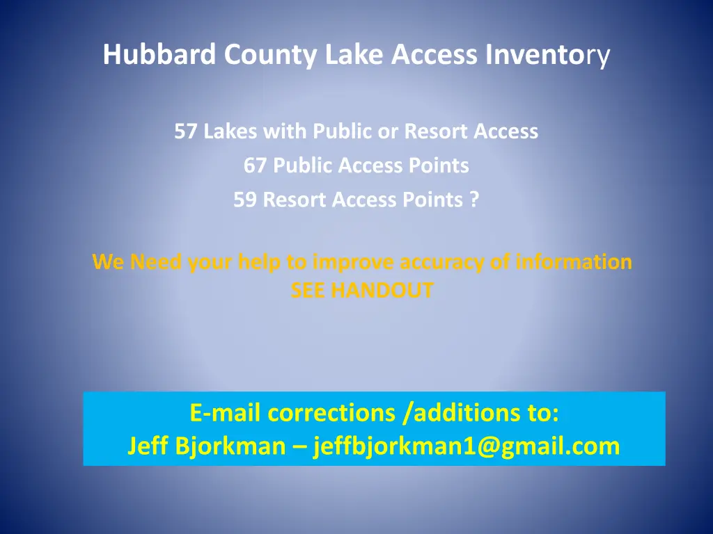 hubbard county lake access invento ry