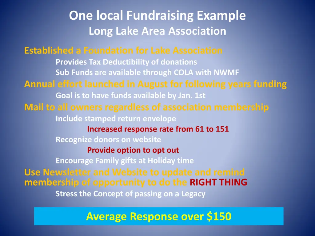 one local fundraising example long lake area