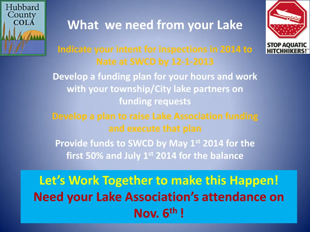 what we need from your lake