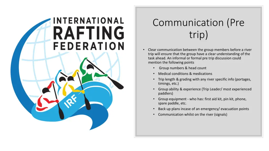 communication pre trip