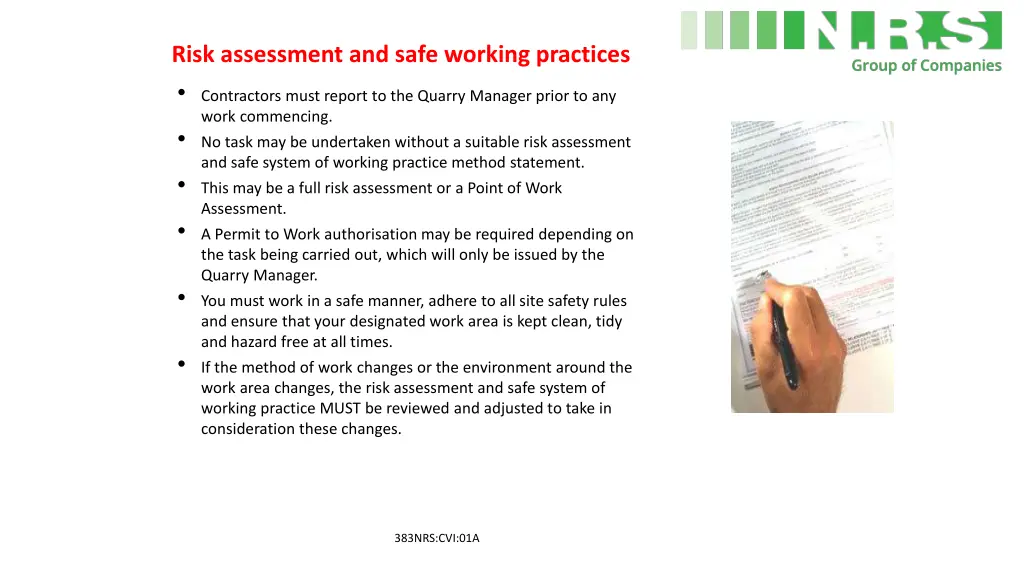 risk assessment and safe working practices