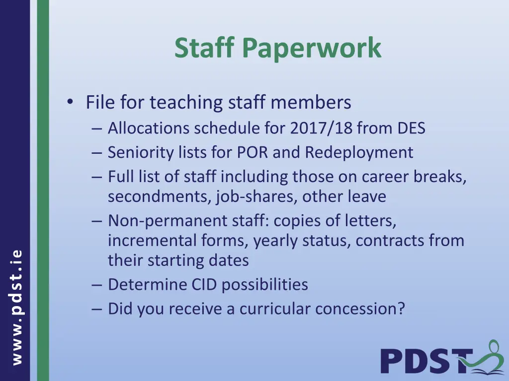 staff paperwork