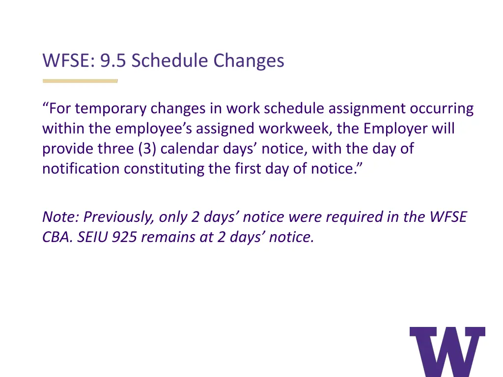 wfse 9 5 schedule changes