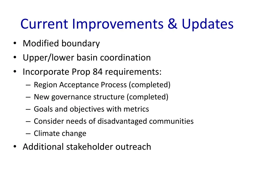 current improvements updates