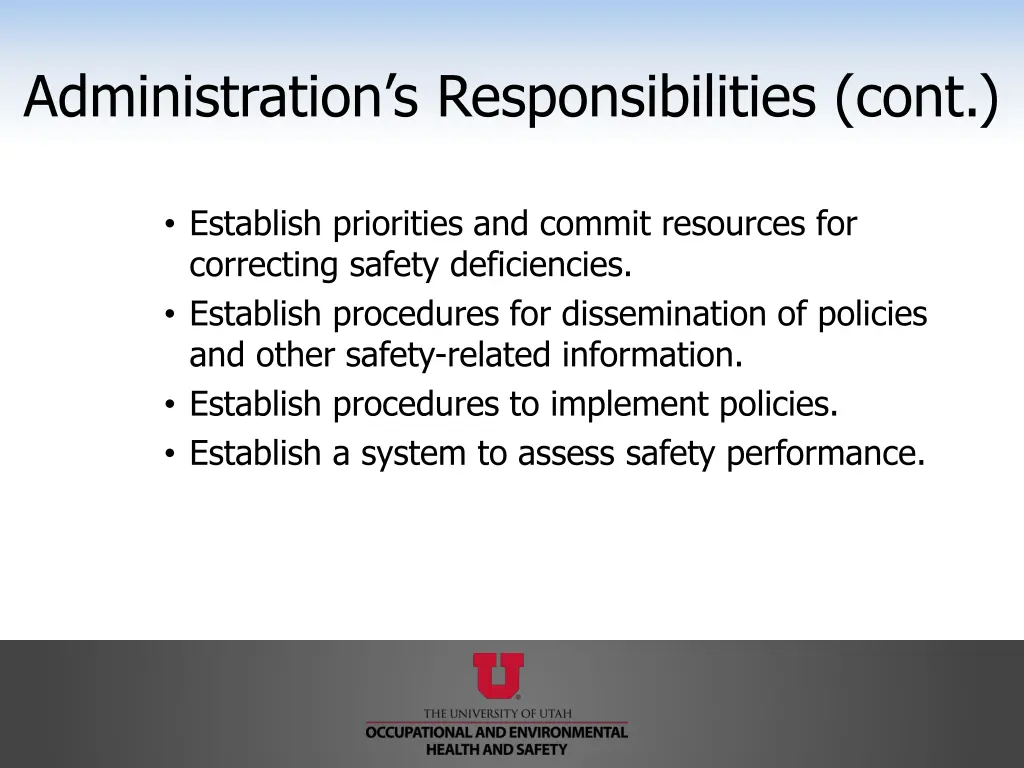 administration s responsibilities cont