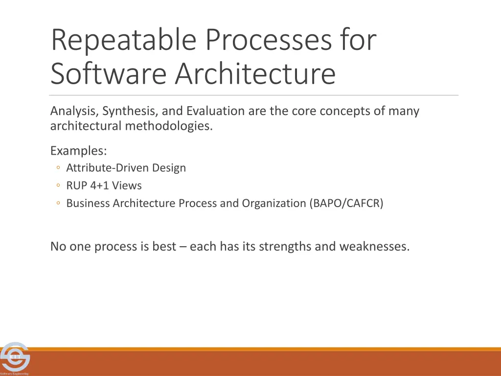 repeatable processes for software architecture