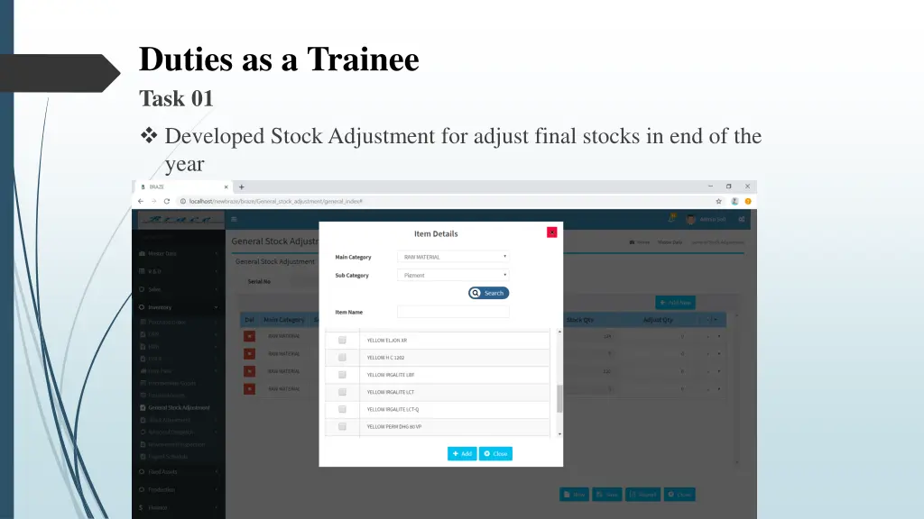 duties as a trainee task 01 developed stock