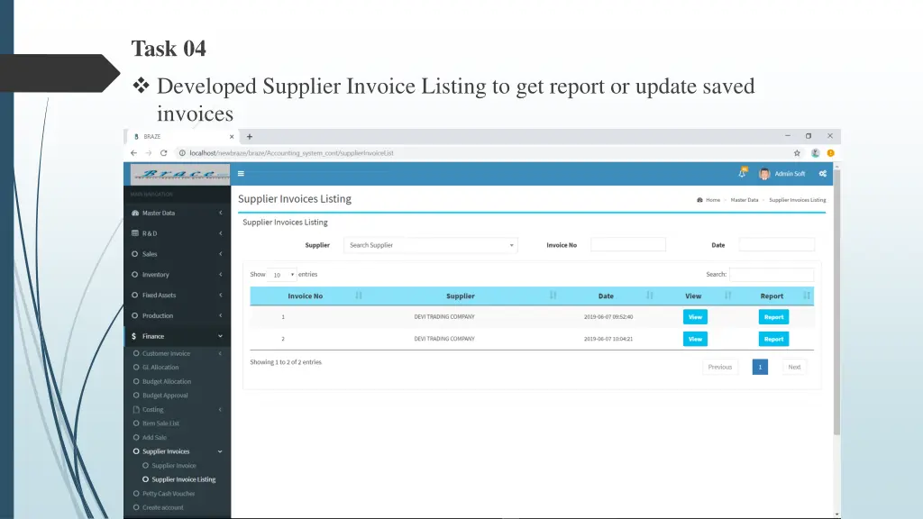task 04 developed supplier invoice listing