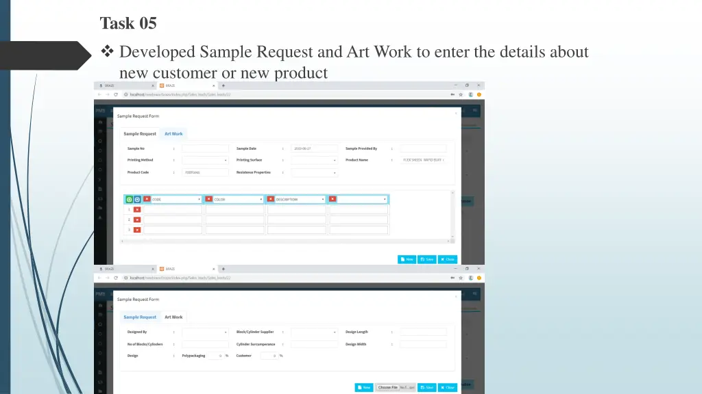task 05 developed sample request and art work