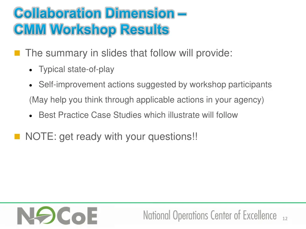 collaboration dimension cmm workshop results