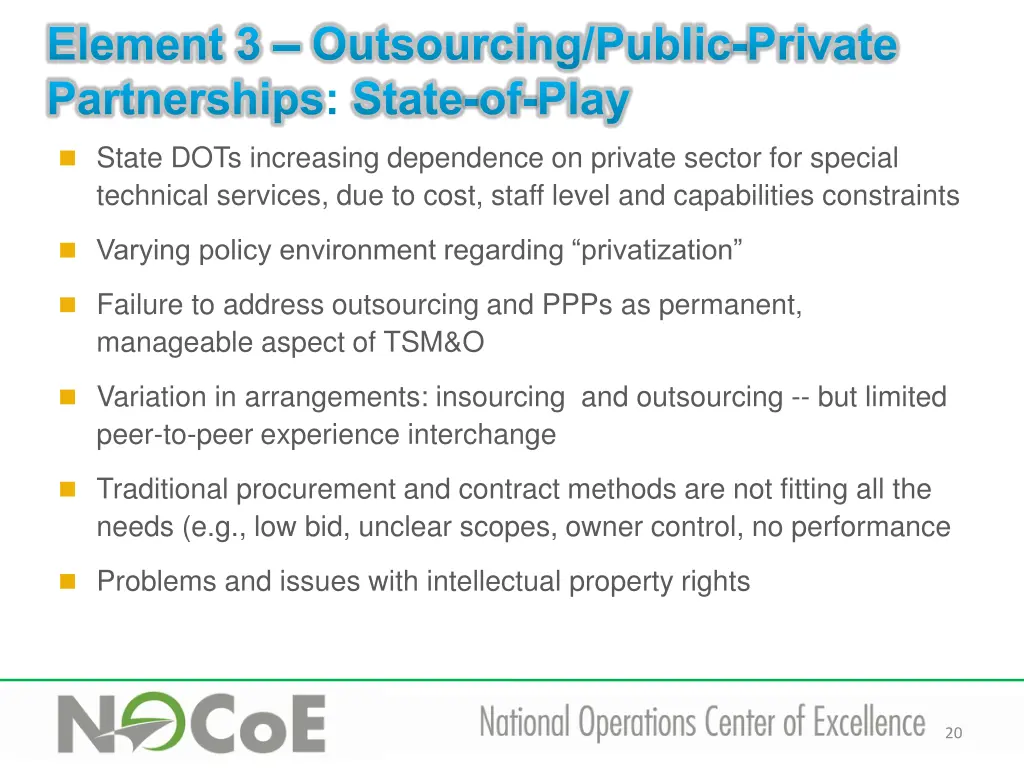 element 3 outsourcing public private partnerships