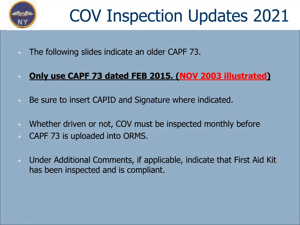 cov inspection updates 2021