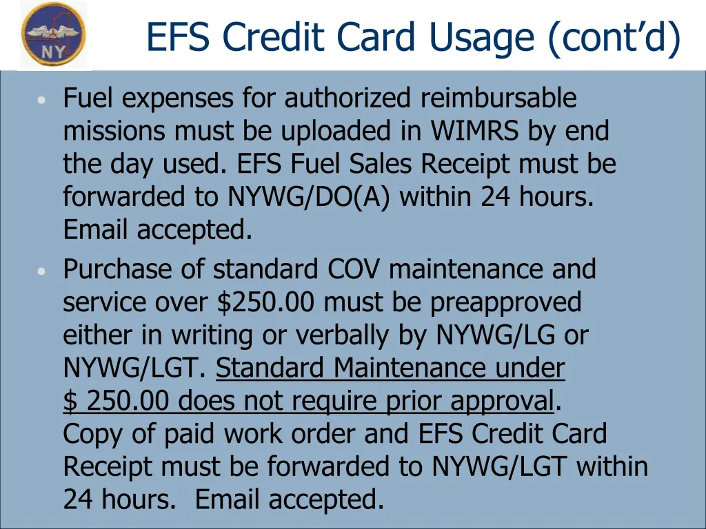 efs credit card usage cont d