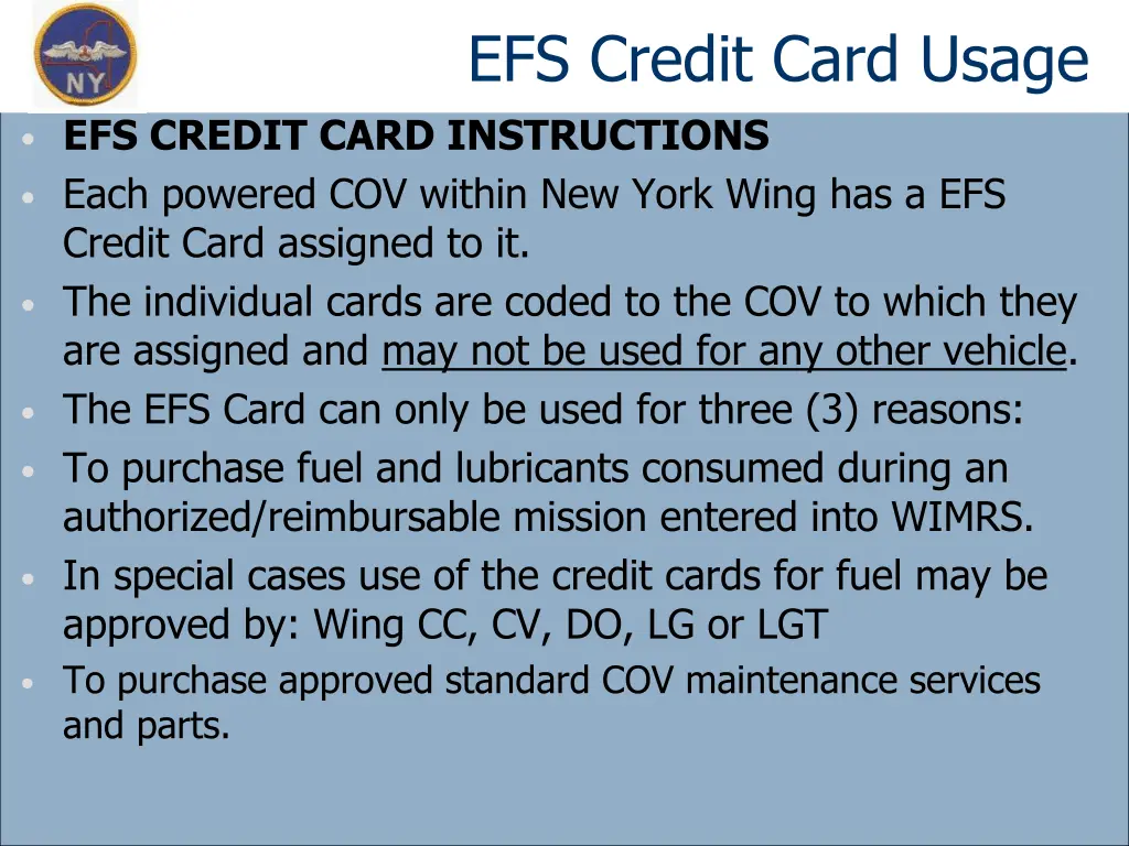 efs credit card usage