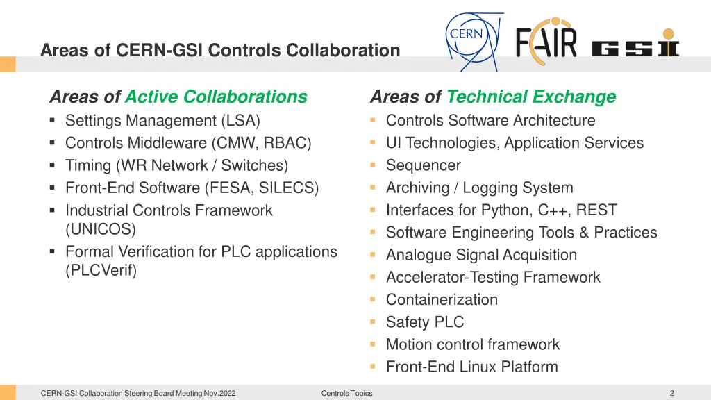 areas of cern gsi controls collaboration
