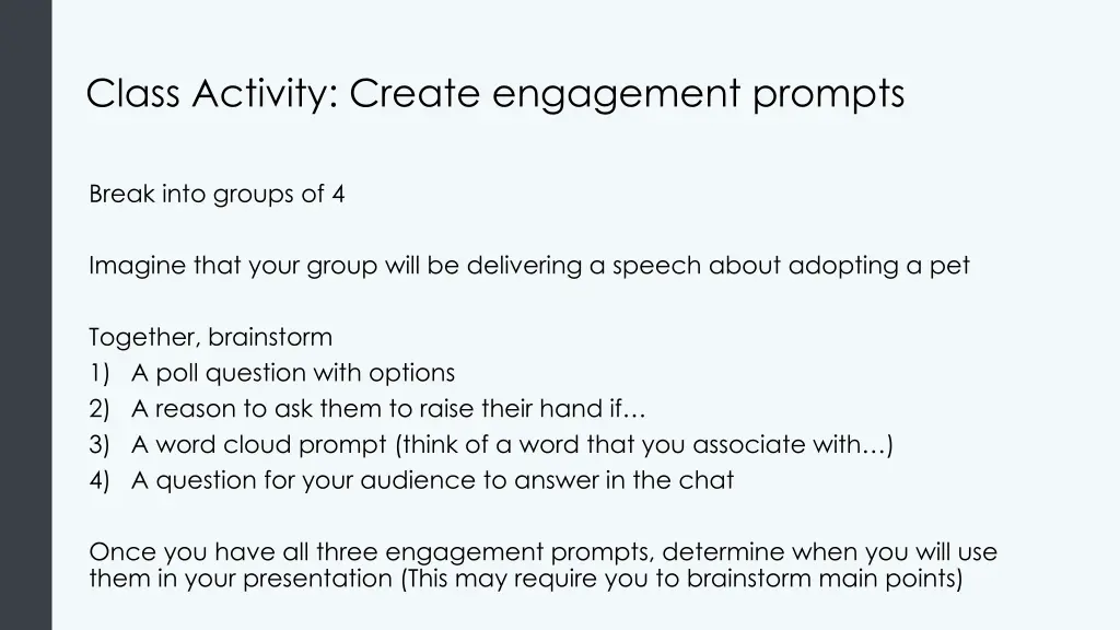 class activity create engagement prompts