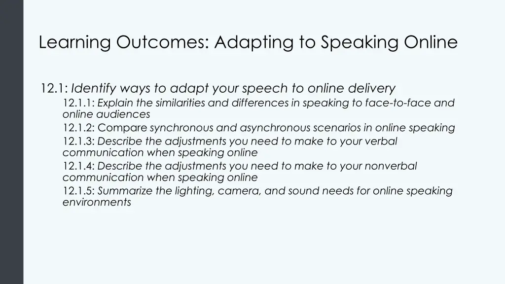 learning outcomes adapting to speaking online