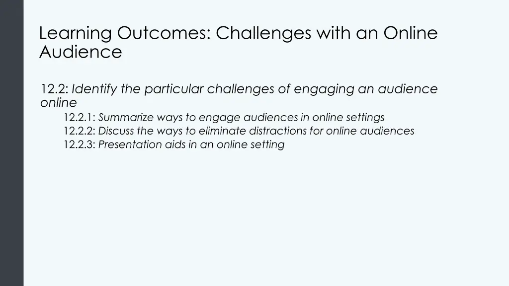 learning outcomes challenges with an online